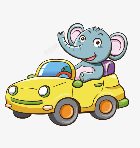 拟人卡通图案png免抠素材_新图网 https://ixintu.com 大象 骑车 黄色轿车
