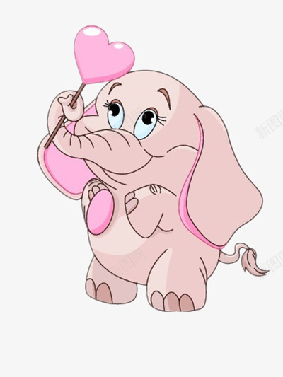 拿着爱心棒的大象png免抠素材_新图网 https://ixintu.com 卡通 可爱 粉色
