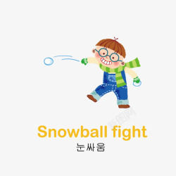 雪英文扔雪球的男孩高清图片