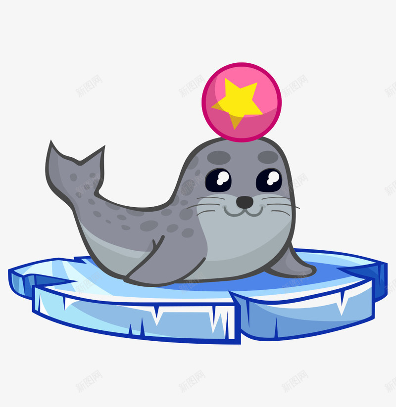 卡通手绘灰色海狮玩球png免抠素材_新图网 https://ixintu.com 卡通的动物 手绘的海狮 海狮表演 灰色的海狮 玩球的海狮
