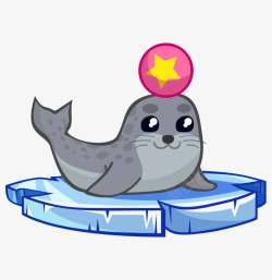 玩球的海狮卡通手绘灰色海狮玩球高清图片