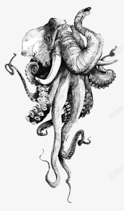 创意大象与章鱼的合体png免抠素材_新图网 https://ixintu.com 创意设计 卡通手绘 大象 章鱼