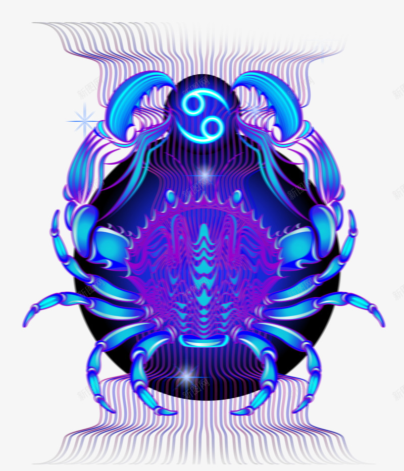 蓝紫色螃蟹创意插画png免抠素材_新图网 https://ixintu.com logo 创意 十二星座 抖音 抖音图标 抖音风格 故障风 水逆退散 蓝紫色螃蟹创意插画