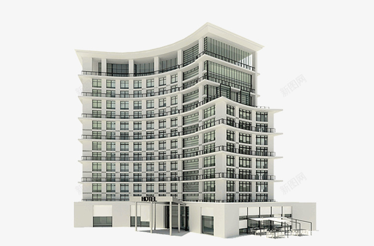 弧形酒店建筑png免抠素材_新图网 https://ixintu.com 建筑 弧形风格 气派的大楼 灰色 酒店