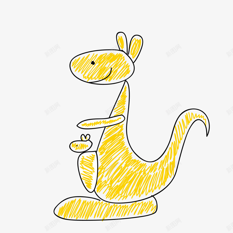 手绘袋鼠png免抠素材_新图网 https://ixintu.com 儿童图画 可爱 小袋鼠 袋鼠 袋鼠妈妈 黄色袋鼠