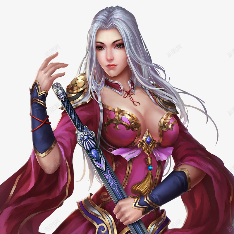3D游戏紫衣白发女性战士png免抠素材_新图网 https://ixintu.com 3d 女性 战士 游戏 白发