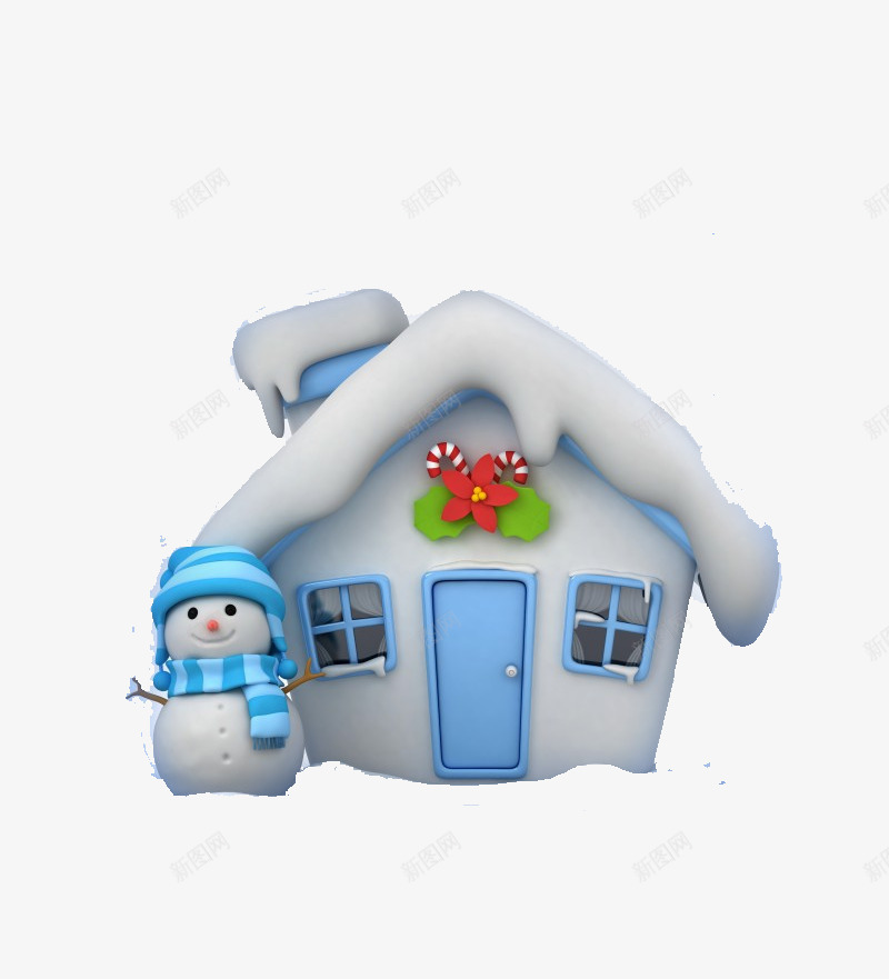 3D圣诞小雪人png免抠素材_新图网 https://ixintu.com 3D 圣诞 小雪人 房子