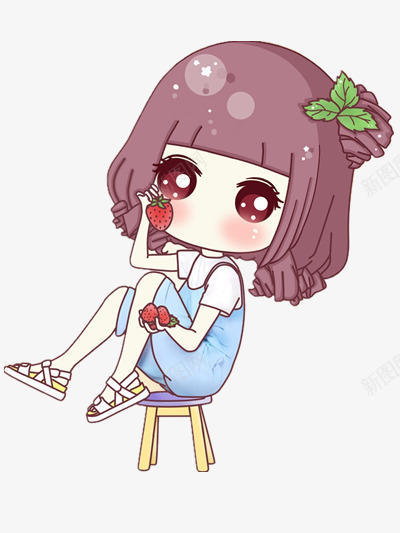 吃草莓的紫色头发女孩png免抠素材_新图网 https://ixintu.com 动作 发型 发色 服饰 水果