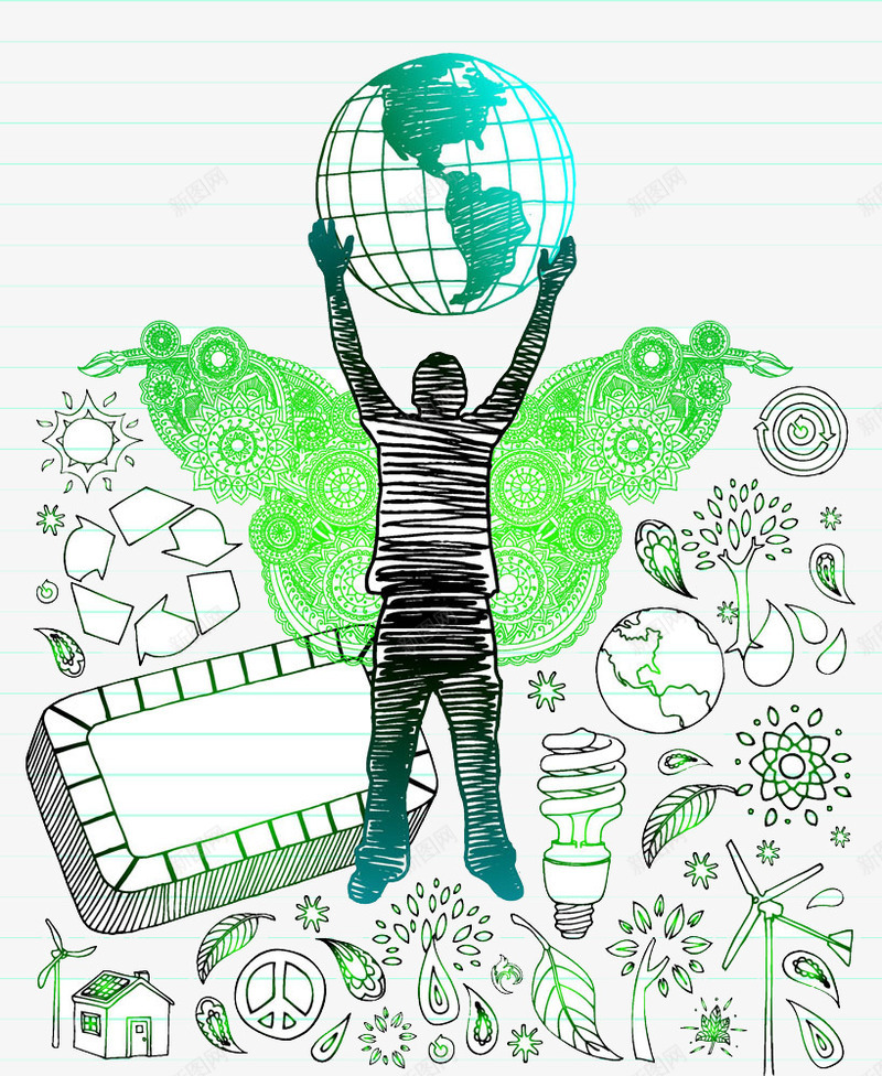 手举地球的男人png免抠素材_新图网 https://ixintu.com 地球 循环利用 手绘 手绘人物 环保 男人 素描 速写