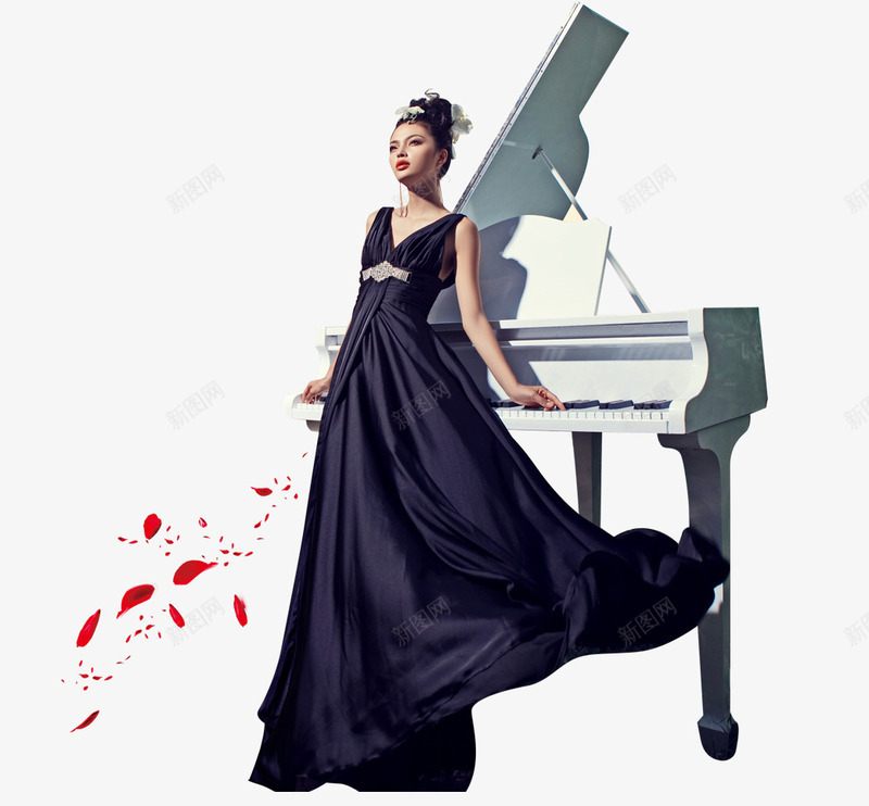女子钢琴psd免抠素材_新图网 https://ixintu.com 女性 白色 紫色 钢琴