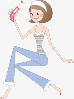 手绘奔跑的美女打电话的美女矢量图高清图片