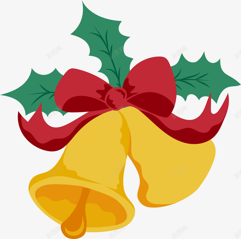 圣诞金铃铛png免抠素材_新图网 https://ixintu.com 卡通装饰 圣诞装饰 扁平化 矢量图案 蝴蝶结 黄色铃铛