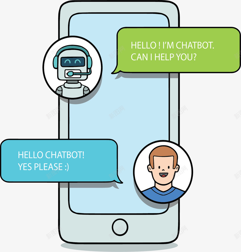 手机端机器人对话矢量图ai免抠素材_新图网 https://ixintu.com 人机对话 手机端 手机聊天 机器人 机器人对话 矢量png 矢量图