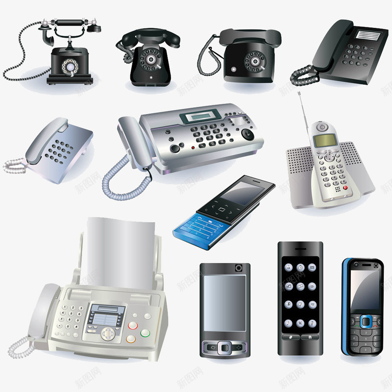 各种各样的电话psd免抠素材_新图网 https://ixintu.com 传真机 古董电话 手机 电话 老人机