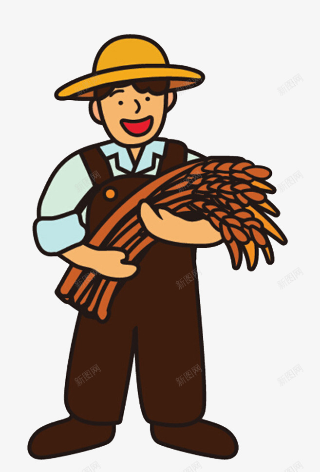 抱着麦穗的农民png免抠素材_新图网 https://ixintu.com 农民 大米粒 帽子 棕色 麦穗