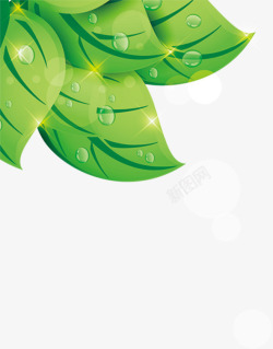 绿色卡通树叶露珠手绘素材