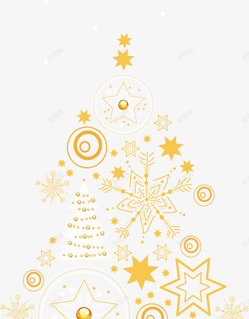 圣诞节黄色圣诞树png免抠素材_新图网 https://ixintu.com 创意圣诞树 圣诞节 童趣 黄色圣诞树 黄色星星 黄色雪花