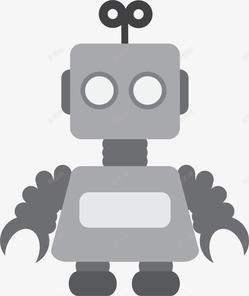 灰色扁平卡通机器人png免抠素材_新图网 https://ixintu.com 儿童玩具 卡通机器人 游戏 灰色机器人 玩耍 童年 童趣