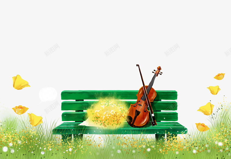 户外花朵木椅小提琴png免抠素材_新图网 https://ixintu.com 小提琴 户外 手绘 木椅 花朵