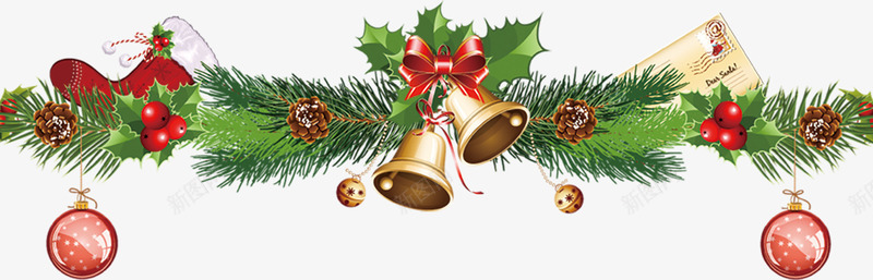 绿色松针铃铛礼物圣诞袜png免抠素材_新图网 https://ixintu.com 圣诞袜 松针 礼物 素材 绿色 铃铛