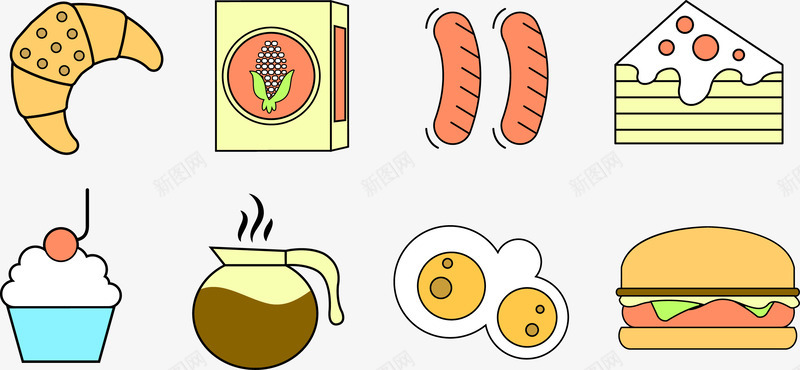 美食图标矢量图ai_新图网 https://ixintu.com 图标 汉堡 热狗 美食 矢量图