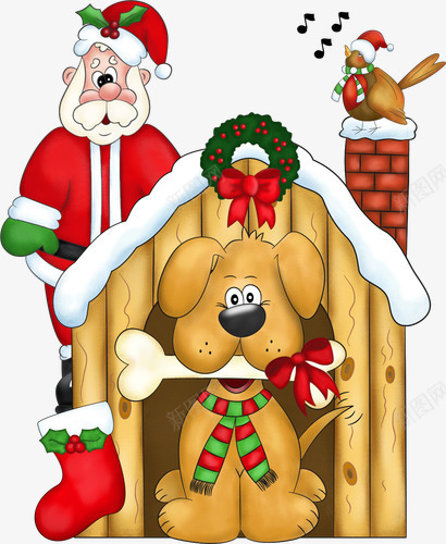 小狗和圣诞老人png免抠素材_新图网 https://ixintu.com 卡通 可爱 童趣 素材 装饰图案