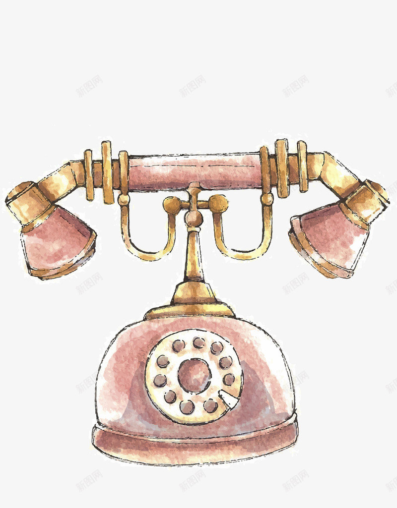 手绘粉色的古老电话png免抠素材_新图网 https://ixintu.com 创意 卡通手绘 古老 复古 小清新 手绘电话机 水彩 电话