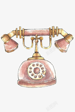 古老的电话手绘粉色的古老电话高清图片