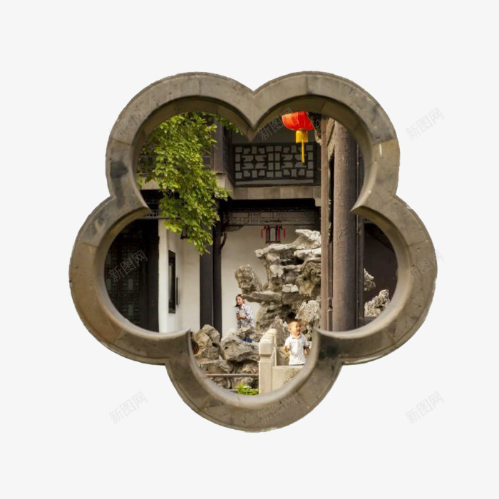 中国特色框景窗png免抠素材_新图网 https://ixintu.com 中国 古色古香 圆形构图 框景