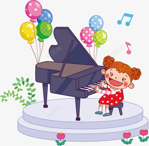 弹钢琴的女孩矢量图ai免抠素材_新图网 https://ixintu.com 儿童弹钢琴 女孩 气球 矢量图 钢琴 鲜花