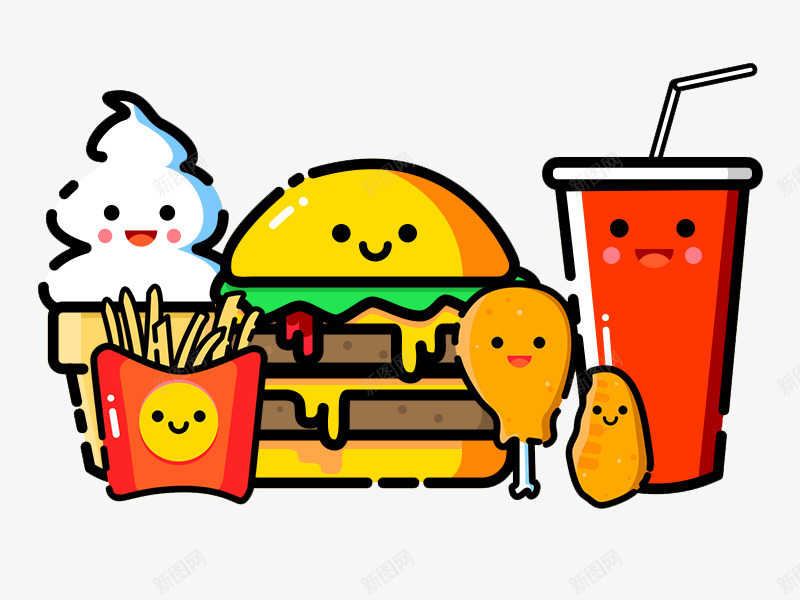 快餐汉堡包png免抠素材_新图网 https://ixintu.com 卡通 可乐 汉堡包