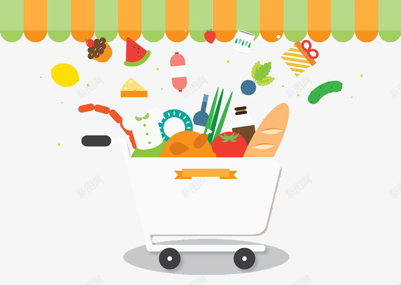 购物车和物品png免抠素材_新图网 https://ixintu.com 卡通 物品 蔬菜 购物车