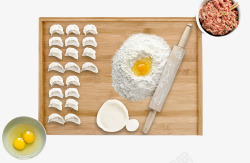 手工面点鸡蛋和面包饺子高清图片