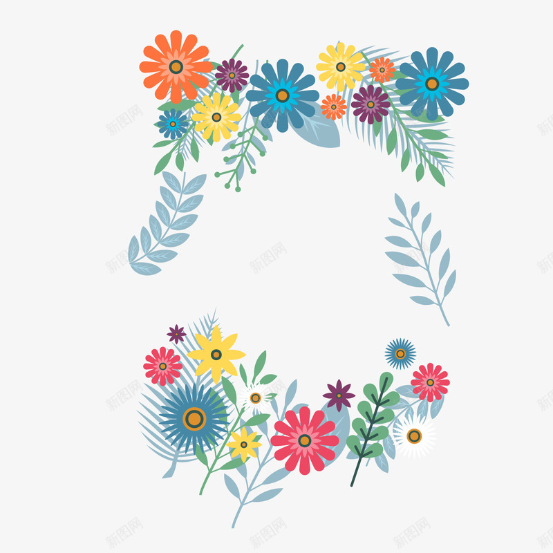 彩色花卉植物框架png免抠素材_新图网 https://ixintu.com 卡通植物 彩色花朵 植物框架 背景装饰 花卉植物