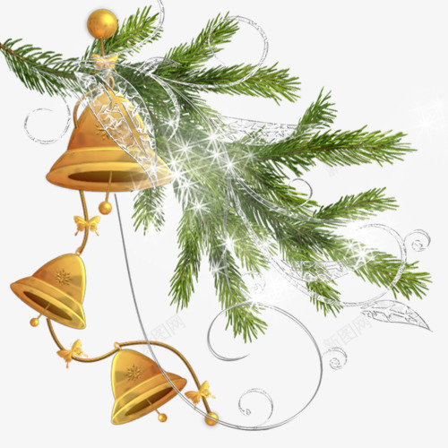 铃铛和松树枝png免抠素材_新图网 https://ixintu.com 圣诞 圣诞节 松树枝 装饰 铃铛