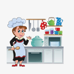 女扁平化卡通厨房简笔画高清图片