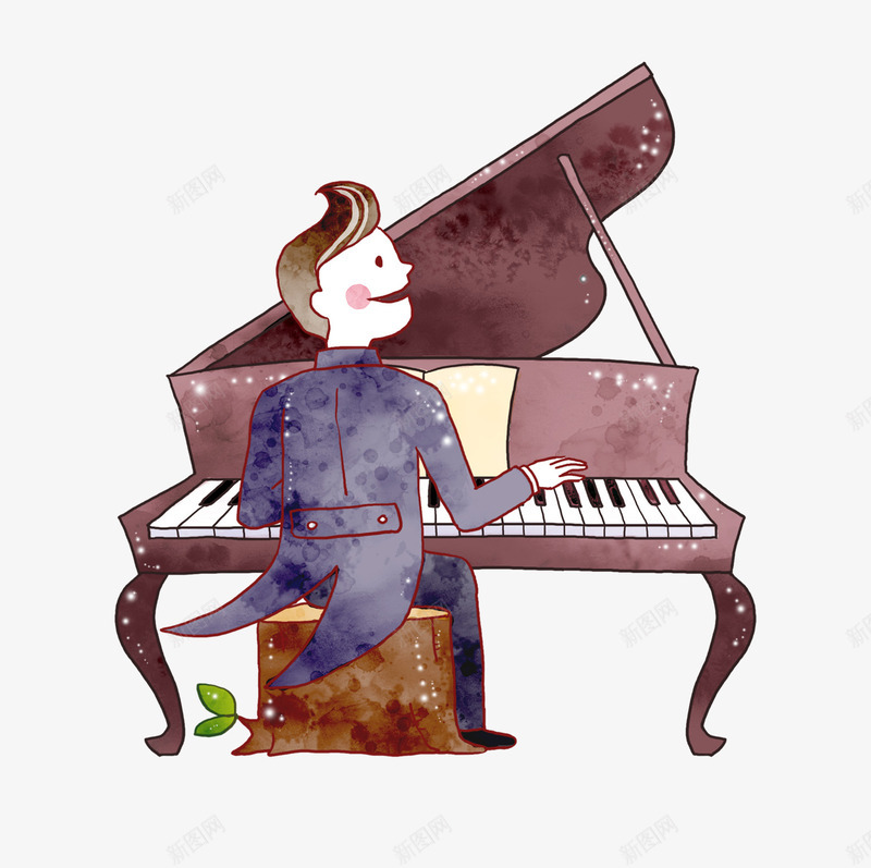 弹钢琴的人psd免抠素材_新图网 https://ixintu.com 儿童弹钢琴 弹钢琴 手绘 男人 钢琴