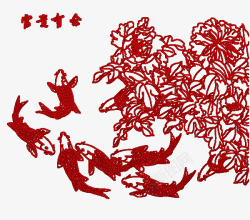 红色线条鲤鱼花朵素材