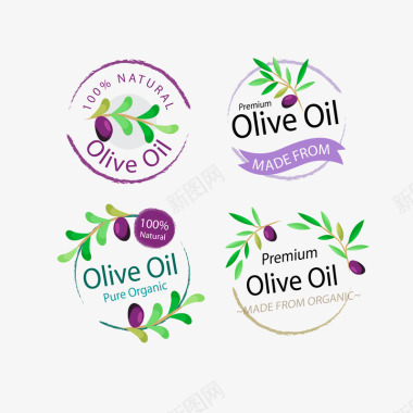 水彩风格橄榄叶橄榄油标识矢量图图标图标