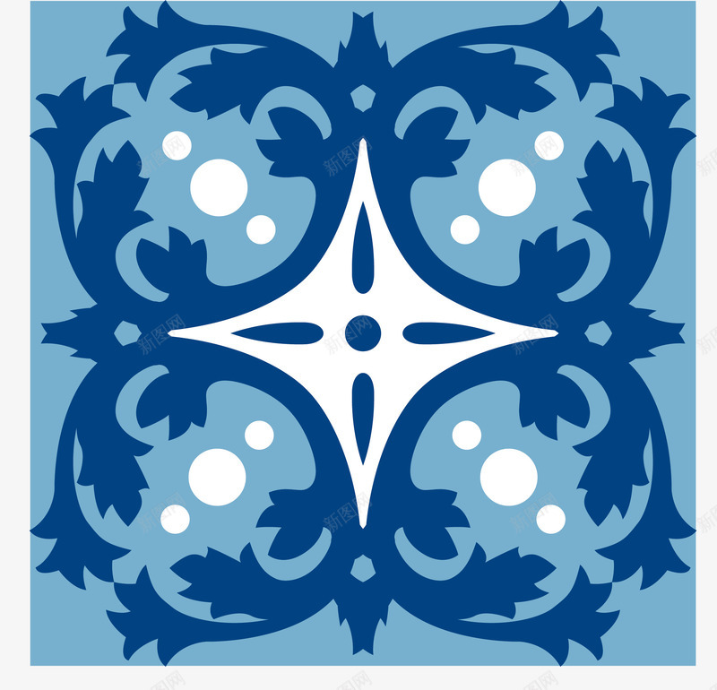 对称风格蓝白色花纹png免抠素材_新图网 https://ixintu.com 卡通摩洛哥 摩洛哥 摩洛哥特色 摩洛哥风情 花纹 蓝白色 风情