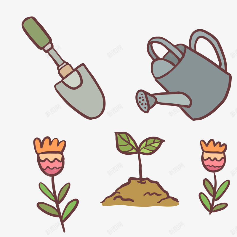 卡通种植植物浇水png免抠素材_新图网 https://ixintu.com 农场 卡通 叶子 植物 浇水 种植 花朵