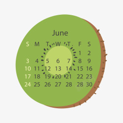 绿色2018年6月猕猴桃水果日历矢量图素材