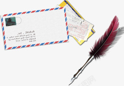 信件和羽毛笔素材