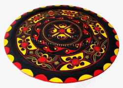 红黄黑彝族漆器圆桌上的图案高清图片