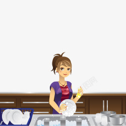 洗碗的女性人物矢量图素材