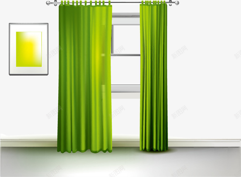 窗户矢量图eps免抠素材_新图网 https://ixintu.com 家装 窗帘 窗户 绿色 矢量图