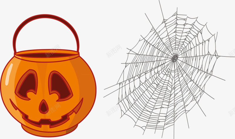 骷髅南瓜png免抠素材_新图网 https://ixintu.com 南瓜 手绘 蜘蛛网 装饰