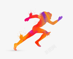跑步分解动作解手绘卡通炫彩起跑人物剪影高清图片