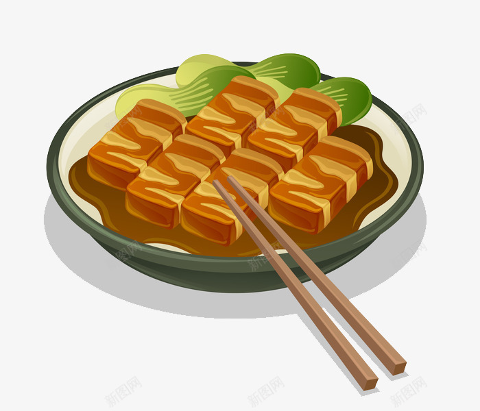 美味食物png免抠素材_新图网 https://ixintu.com 可口 盘子 筷子 美食 豆腐 酱汁 青菜 食材