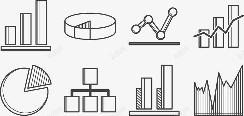 线条统计图png免抠素材_新图网 https://ixintu.com 折线图 柱状图 饼状图 黑白